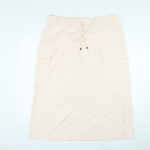 Marks and Spencer Womens Pink Polyester Cargo Skirt Size 18 Drawstring - Side Slits