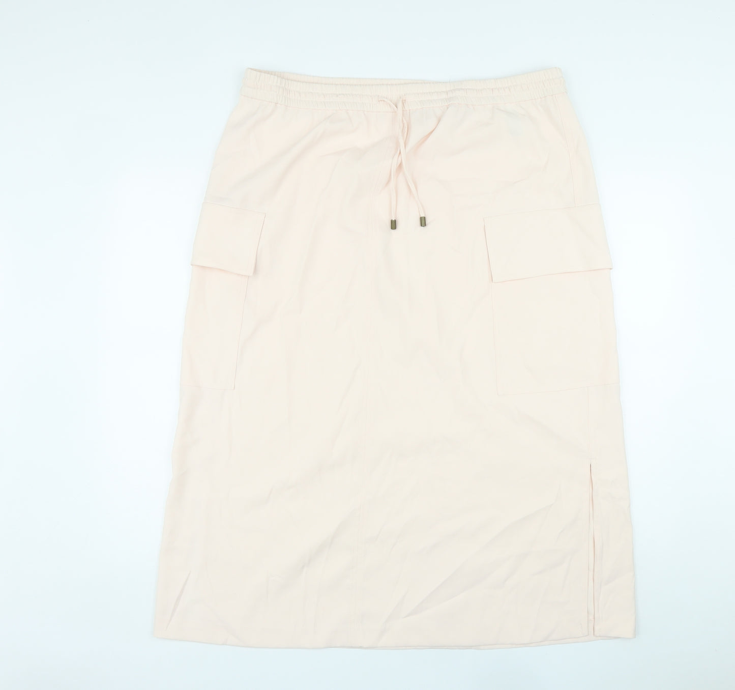 Marks and Spencer Womens Pink Polyester Cargo Skirt Size 18 Drawstring - Side Slits