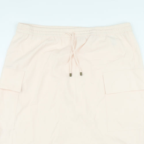 Marks and Spencer Womens Pink Polyester Cargo Skirt Size 18 Drawstring - Side Slits