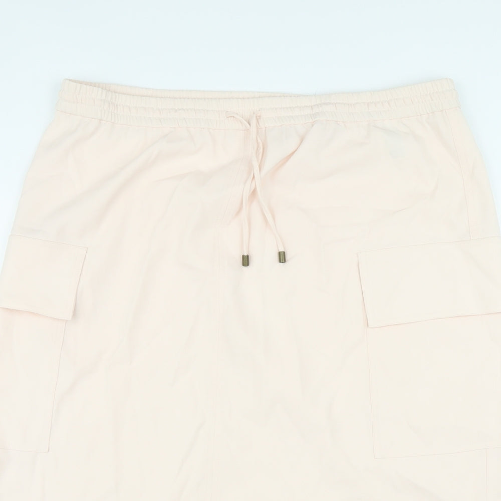 Marks and Spencer Womens Pink Polyester Cargo Skirt Size 18 Drawstring - Side Slits