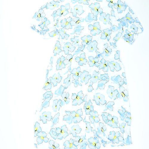 Marks and Spencer Womens Blue Floral Viscose A-Line Size 18 Round Neck Zip