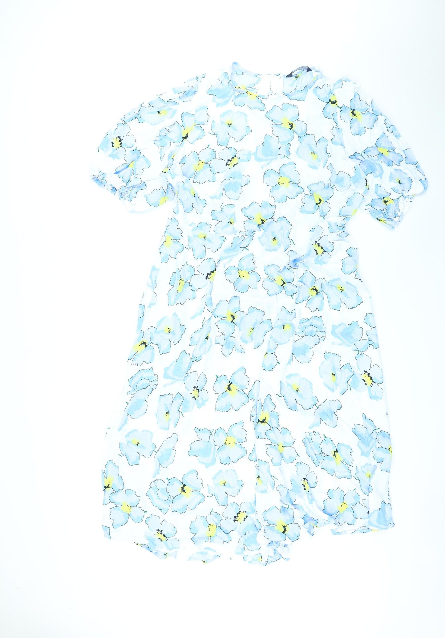 Marks and Spencer Womens Blue Floral Viscose A-Line Size 18 Round Neck Zip