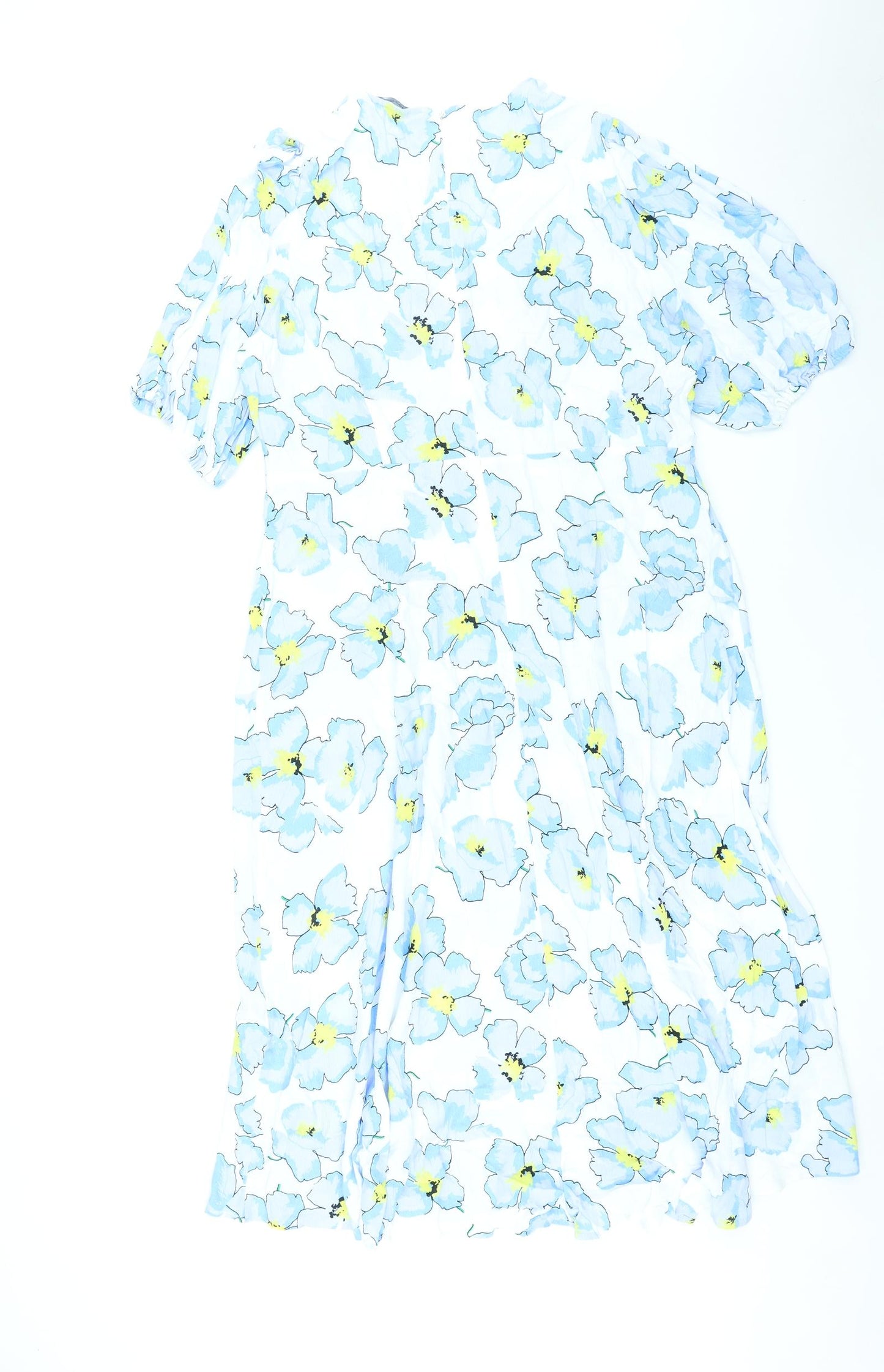 Marks and Spencer Womens Blue Floral Viscose A-Line Size 18 Round Neck Zip