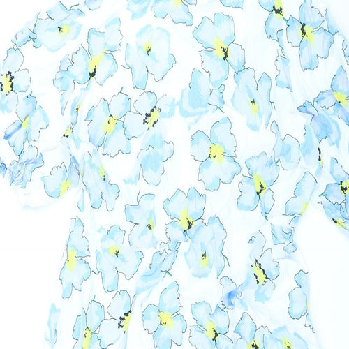 Marks and Spencer Womens Blue Floral Viscose A-Line Size 18 Round Neck Zip