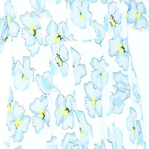 Marks and Spencer Womens Blue Floral Viscose A-Line Size 18 Round Neck Zip