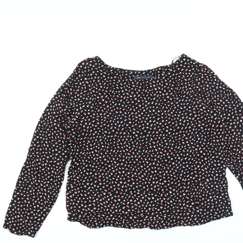 Marks and Spencer Womens Black Geometric Viscose Basic Blouse Size 14 Round Neck