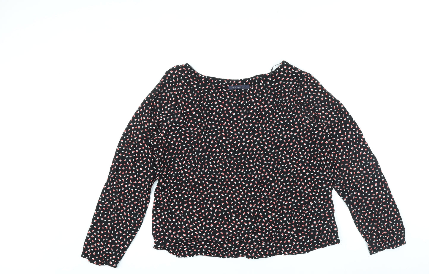 Marks and Spencer Womens Black Geometric Viscose Basic Blouse Size 14 Round Neck