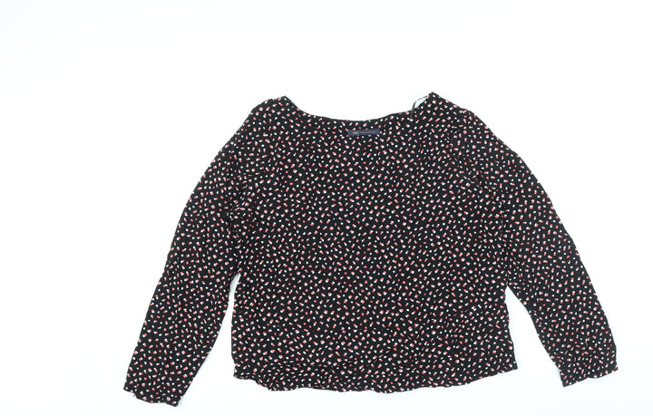 Marks and Spencer Womens Black Geometric Viscose Basic Blouse Size 14 Round Neck