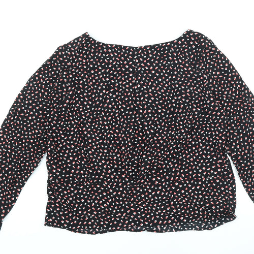 Marks and Spencer Womens Black Geometric Viscose Basic Blouse Size 14 Round Neck