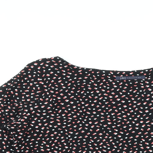 Marks and Spencer Womens Black Geometric Viscose Basic Blouse Size 14 Round Neck