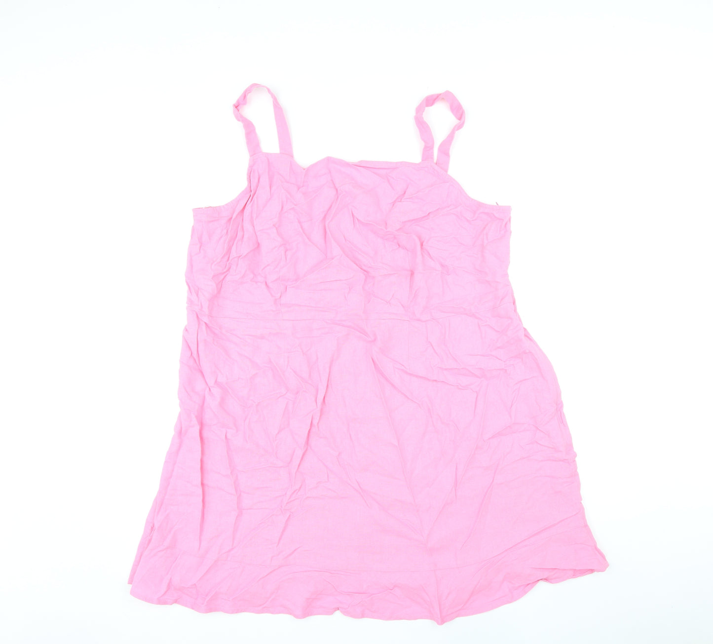 Marks and Spencer Womens Pink Linen Basic Tank Size 22 Square Neck