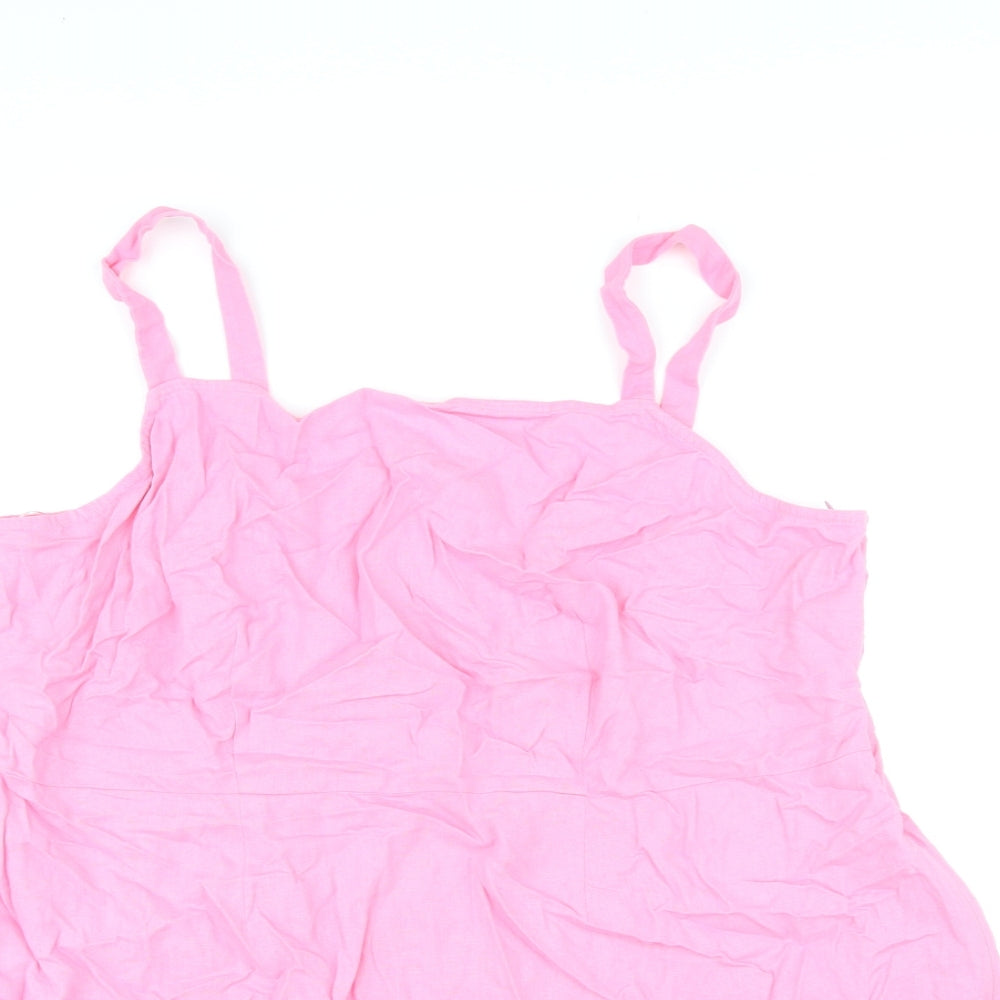 Marks and Spencer Womens Pink Linen Basic Tank Size 22 Square Neck