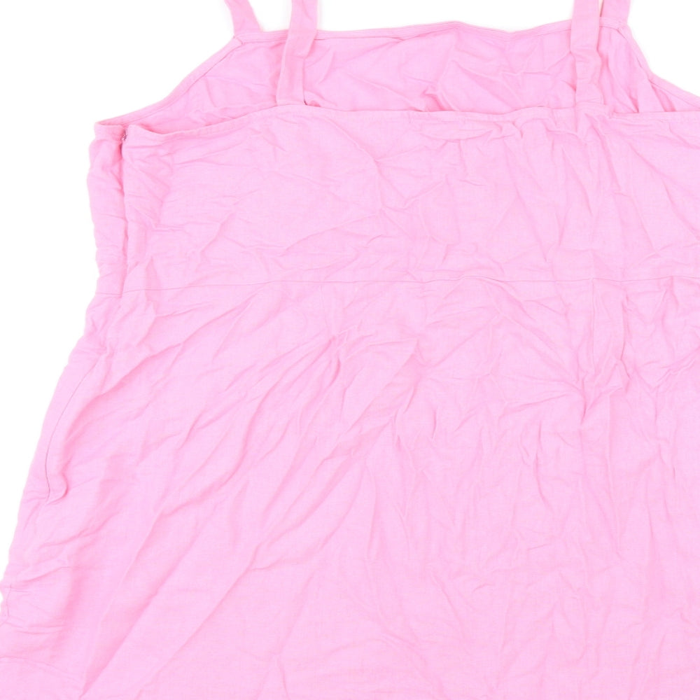 Marks and Spencer Womens Pink Linen Basic Tank Size 22 Square Neck