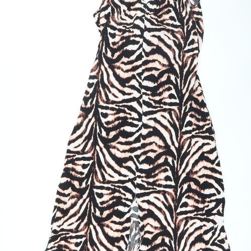 Marks and Spencer Womens Brown Animal Print Viscose Maxi Size 12 V-Neck Pullover - Tiger Print, Front Slit