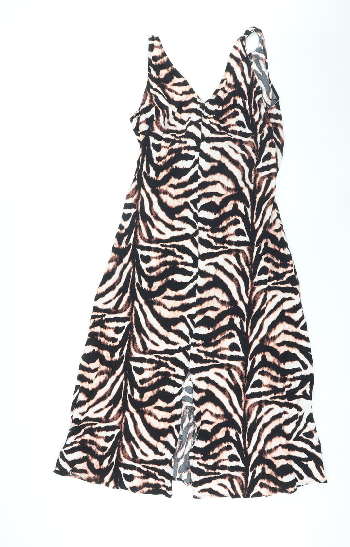Marks and Spencer Womens Brown Animal Print Viscose Maxi Size 12 V-Neck Pullover - Tiger Print, Front Slit