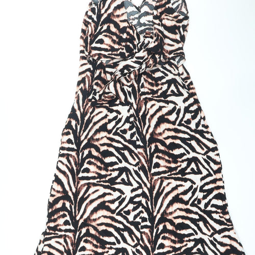 Marks and Spencer Womens Brown Animal Print Viscose Maxi Size 12 V-Neck Pullover - Tiger Print, Front Slit