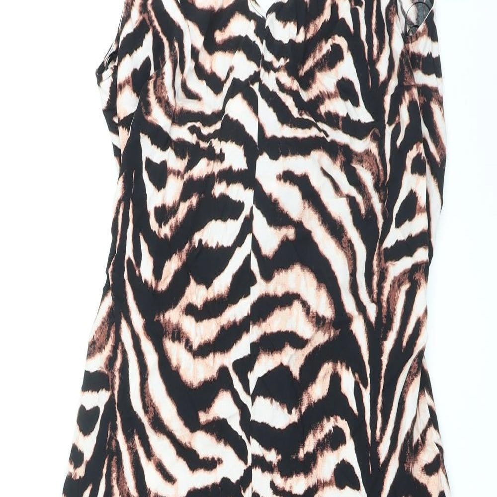Marks and Spencer Womens Brown Animal Print Viscose Maxi Size 12 V-Neck Pullover - Tiger Print, Front Slit