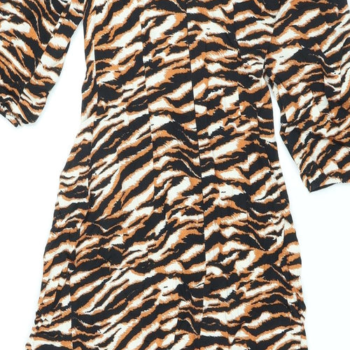 Marks and Spencer Womens Black Animal Print Viscose Maxi Size 6 Round Neck Zip - Tiger Print, Side Slit