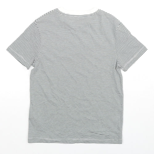Marks and Spencer Girls Black Striped Cotton Basic T-Shirt Size 8-9 Years Round Neck Pullover