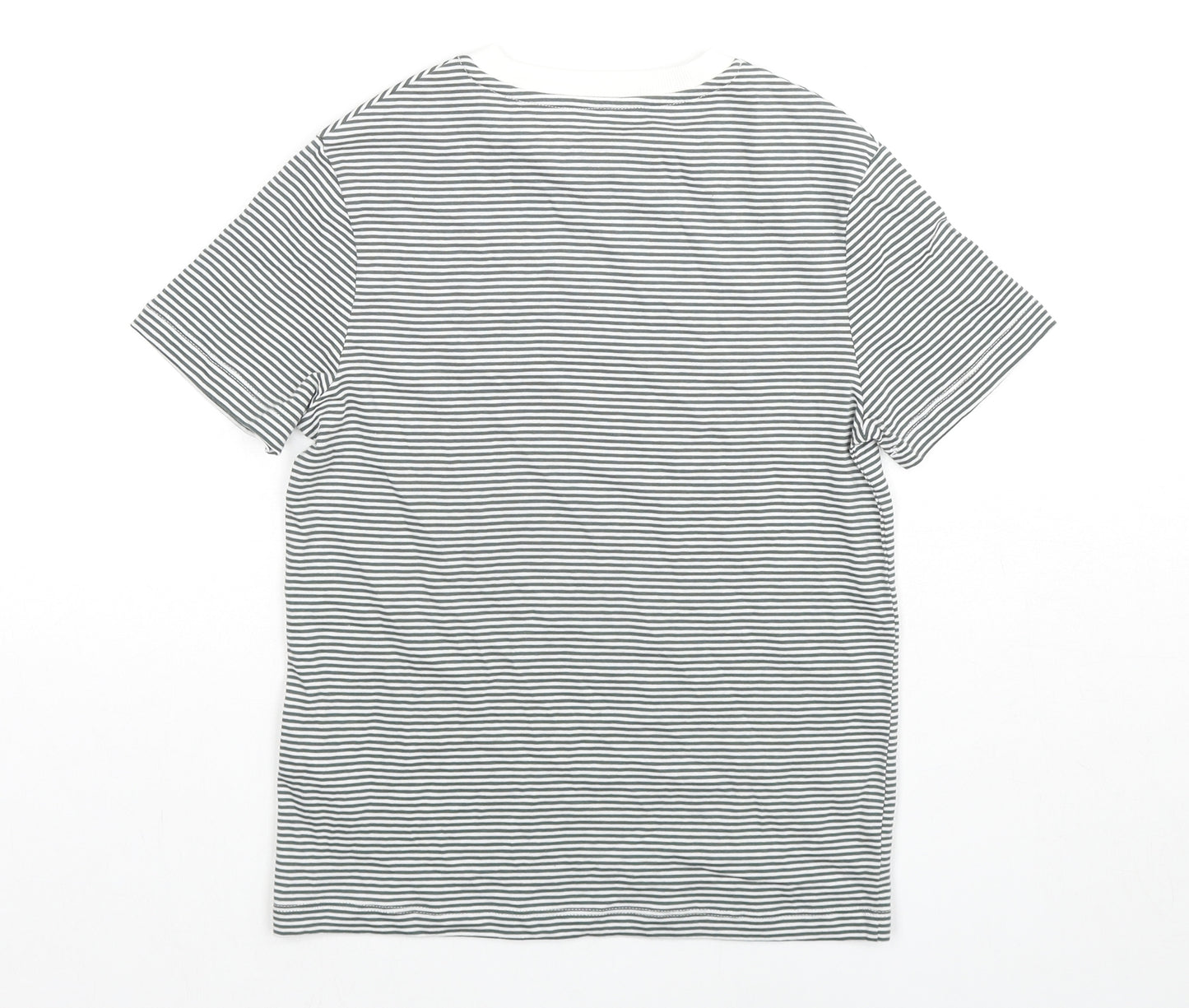 Marks and Spencer Girls Black Striped Cotton Basic T-Shirt Size 8-9 Years Round Neck Pullover