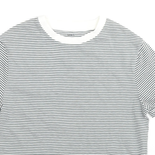 Marks and Spencer Girls Black Striped Cotton Basic T-Shirt Size 8-9 Years Round Neck Pullover