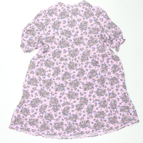 Marks and Spencer Womens Pink Floral Viscose Fit & Flare Size 16 V-Neck Pullover