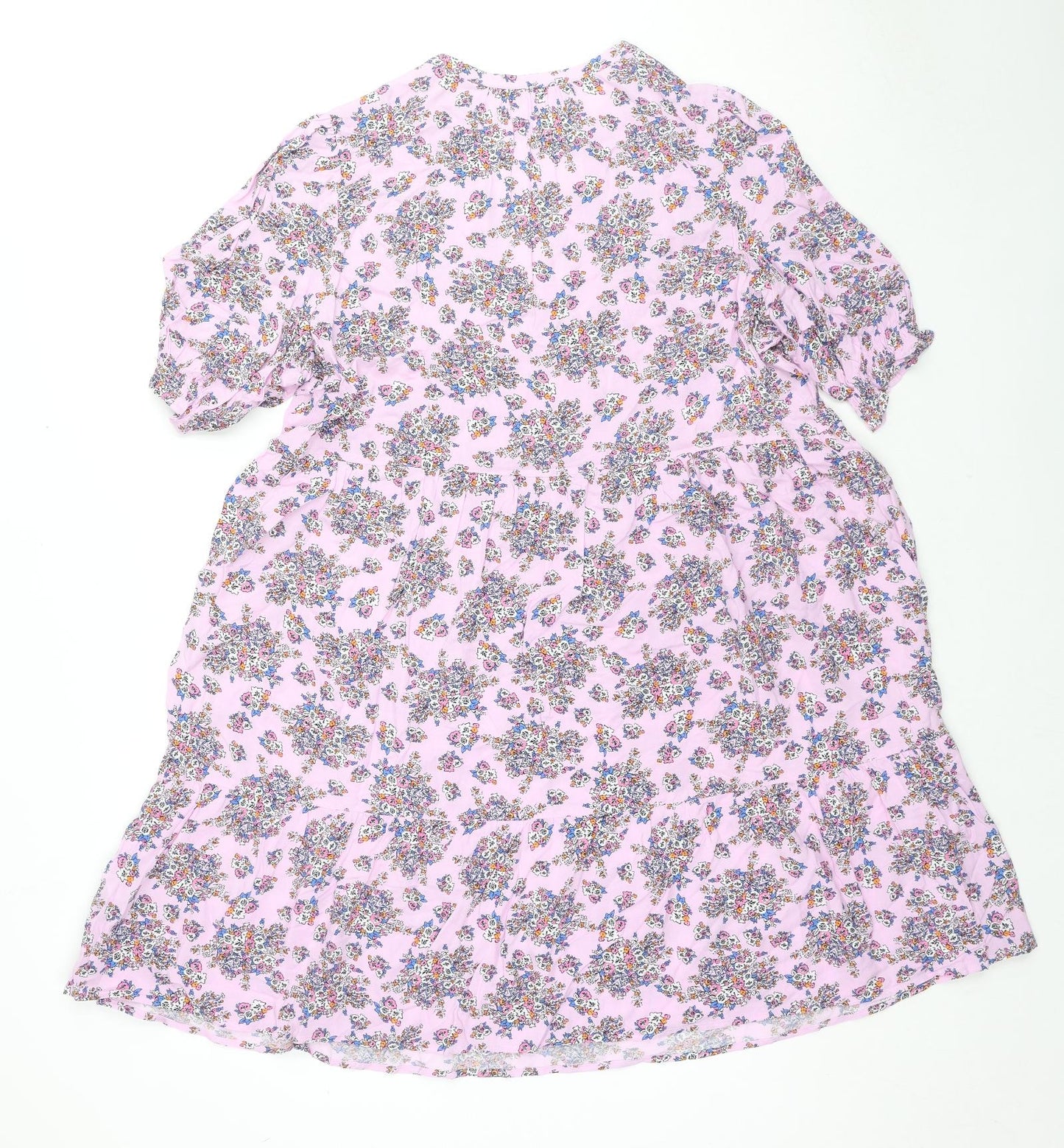 Marks and Spencer Womens Pink Floral Viscose Fit & Flare Size 16 V-Neck Pullover