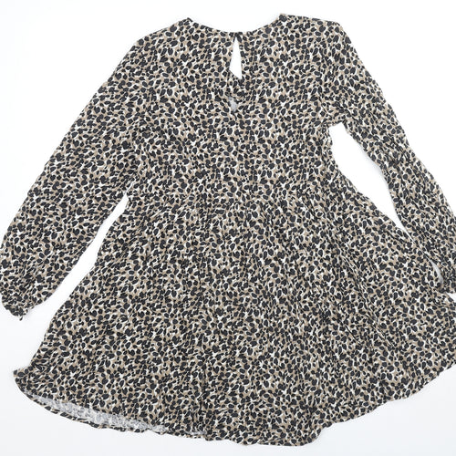 Marks and Spencer Girls Brown Animal Print Viscose Fit & Flare Size 12-13 Years V-Neck Button - Leopard Print