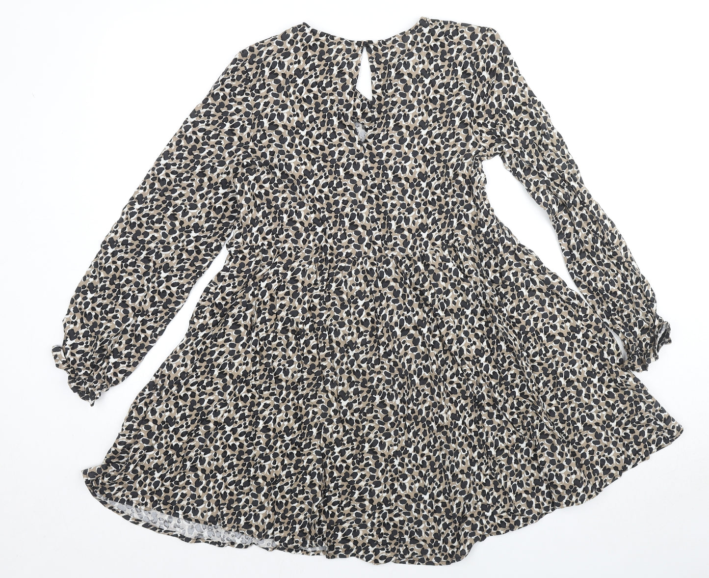 Marks and Spencer Girls Brown Animal Print Viscose Fit & Flare Size 12-13 Years V-Neck Button - Leopard Print