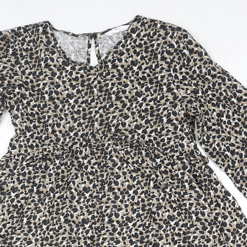 Marks and Spencer Girls Brown Animal Print Viscose Fit & Flare Size 12-13 Years V-Neck Button - Leopard Print