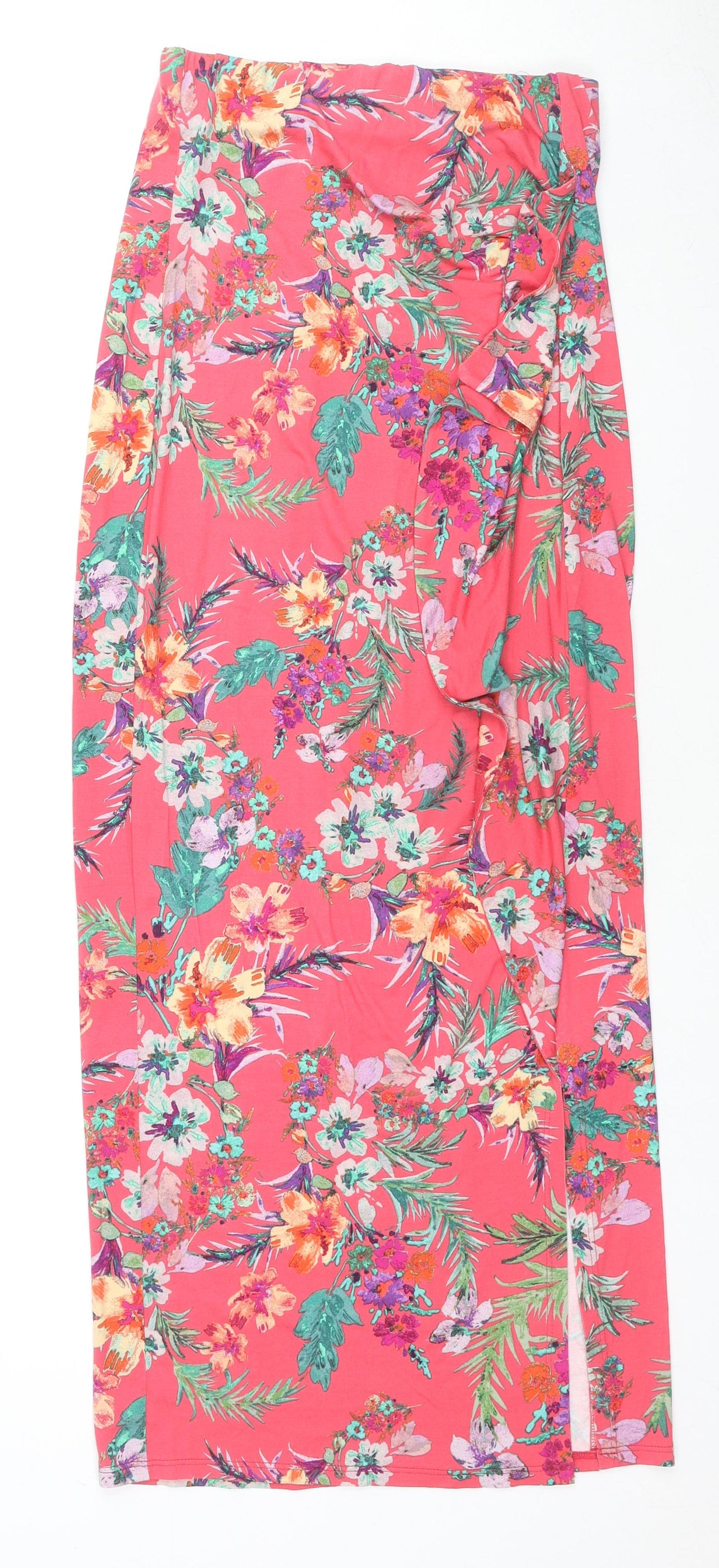Monsoon Womens Red Floral Viscose Maxi Skirt Size S - Side Slits