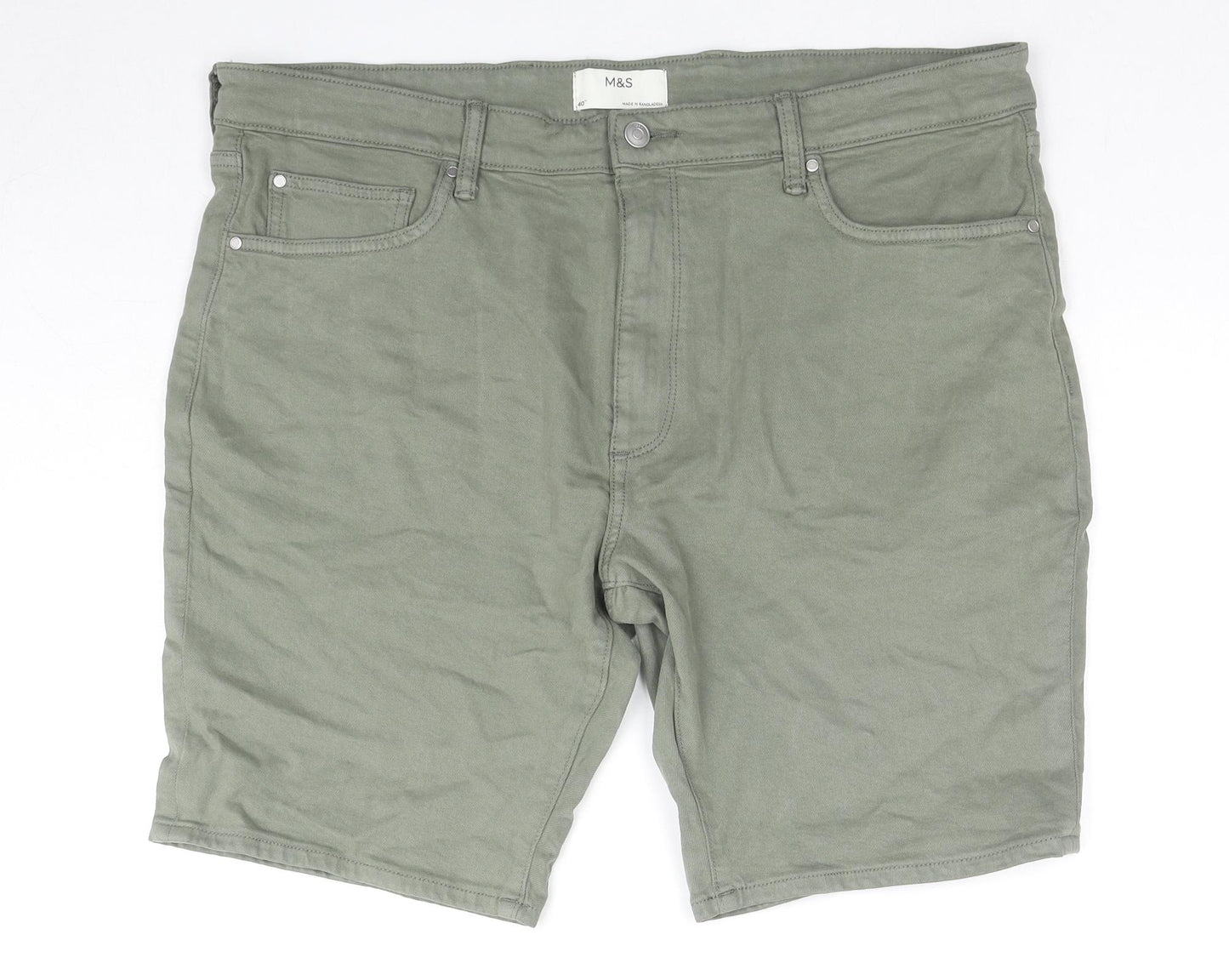 Marks and Spencer Mens Green Cotton Bermuda Shorts Size 40 in L9 in Regular Zip
