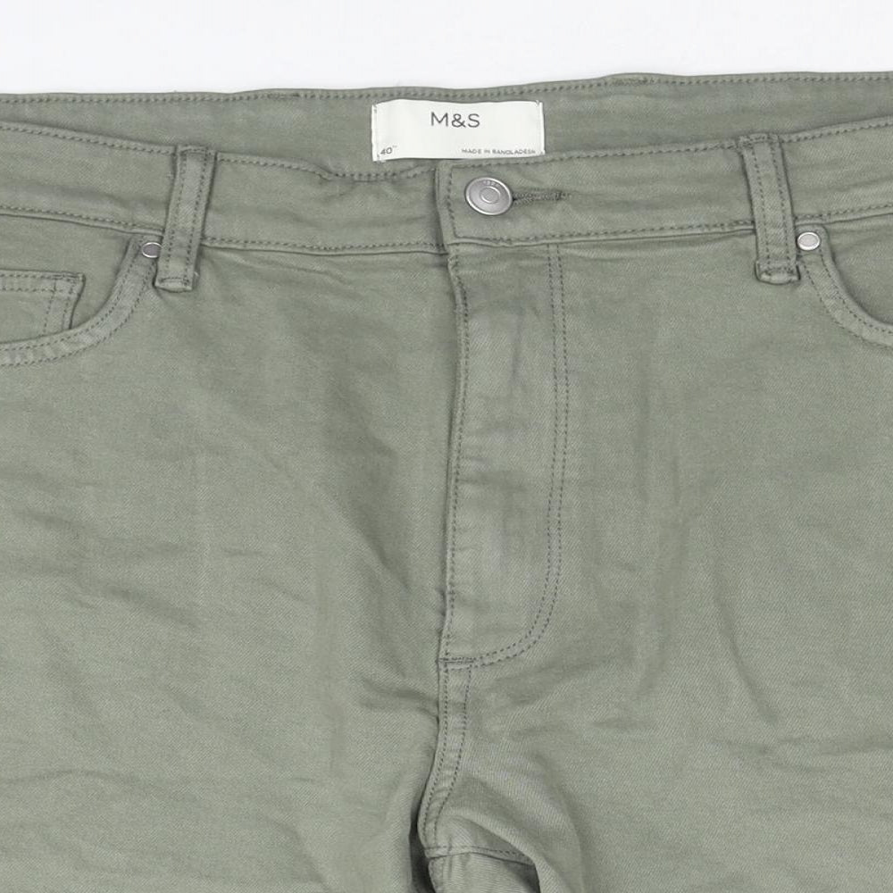 Marks and Spencer Mens Green Cotton Bermuda Shorts Size 40 in L9 in Regular Zip