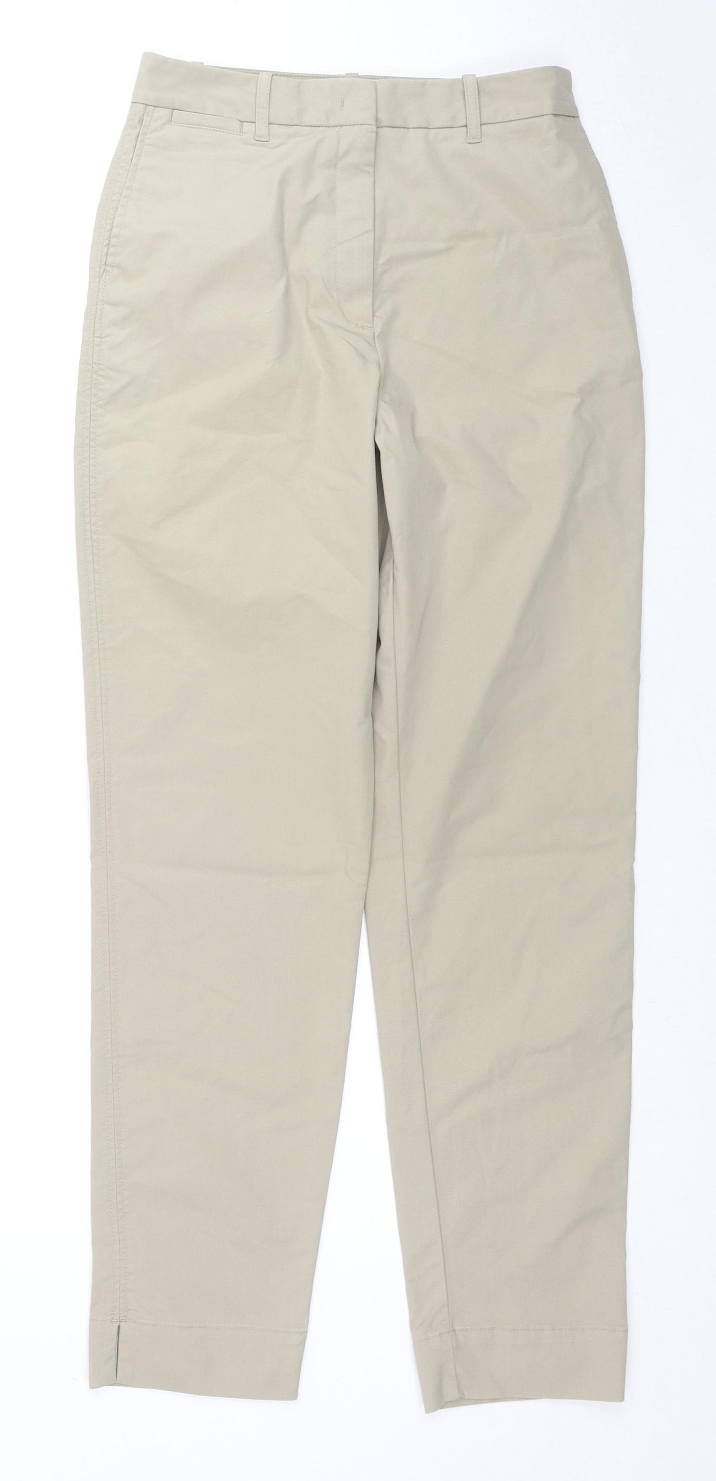 Marks and Spencer Womens Beige Cotton Trousers Size 8 L28 in Regular Zip