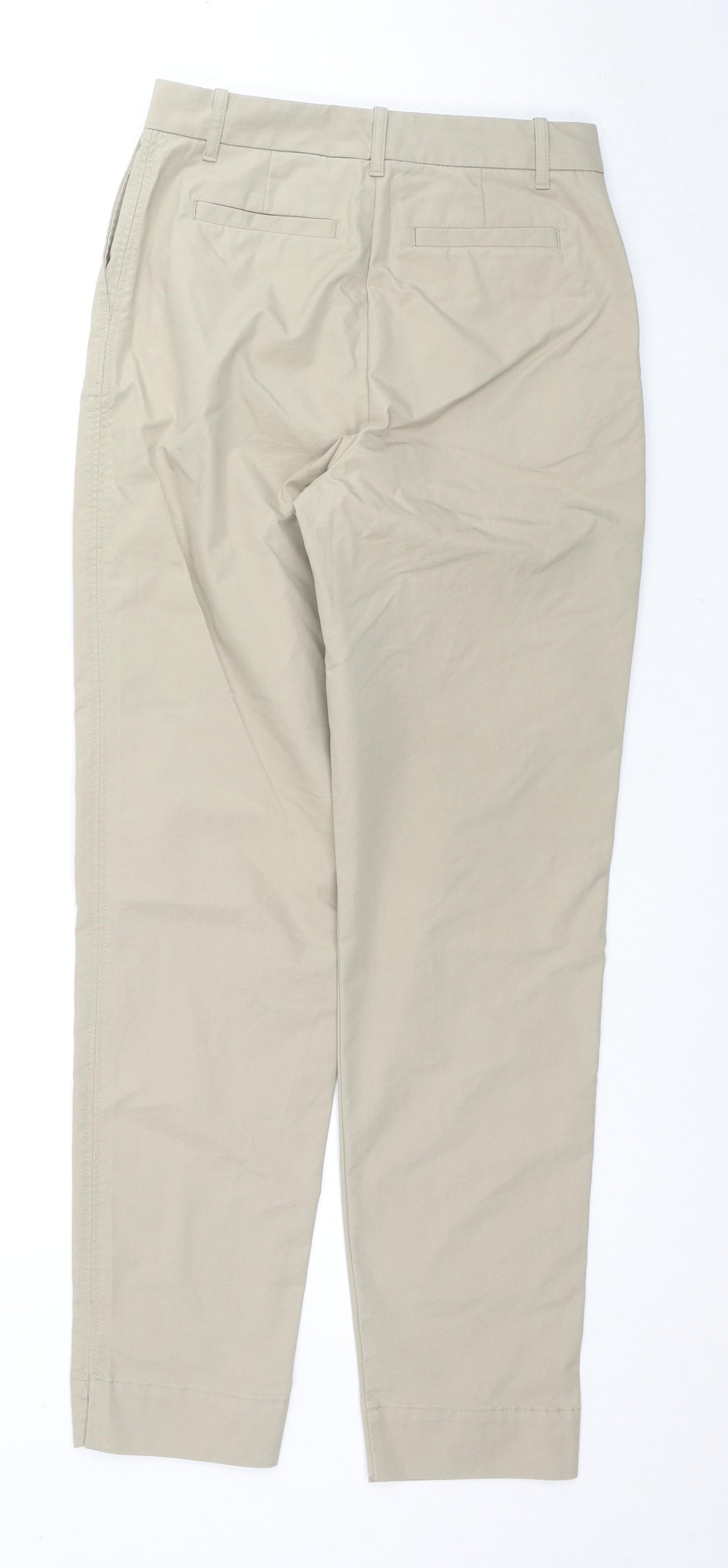 Marks and Spencer Womens Beige Cotton Trousers Size 8 L28 in Regular Zip