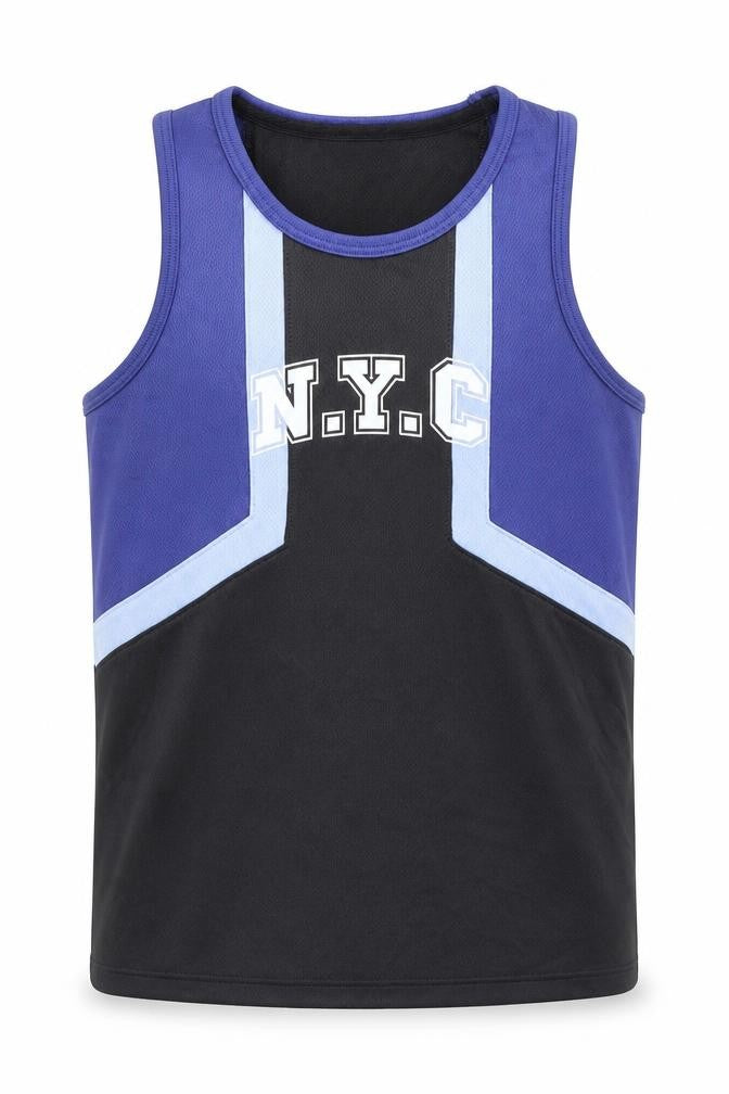 Front view of Marks & Spencer boys’ multicoloured colourblock polyester basic tank, years round neck pullover - n.y.c