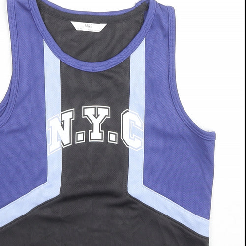 Marks and Spencer Boys Multicoloured Colourblock Polyester Basic Tank Size 7-8 Years Round Neck Pullover - N.Y.C