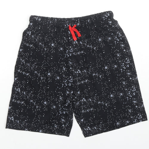 Marks and Spencer Boys Black Spotted Cotton Sweat Shorts Size 9-10 Years L6 in Regular Drawstring