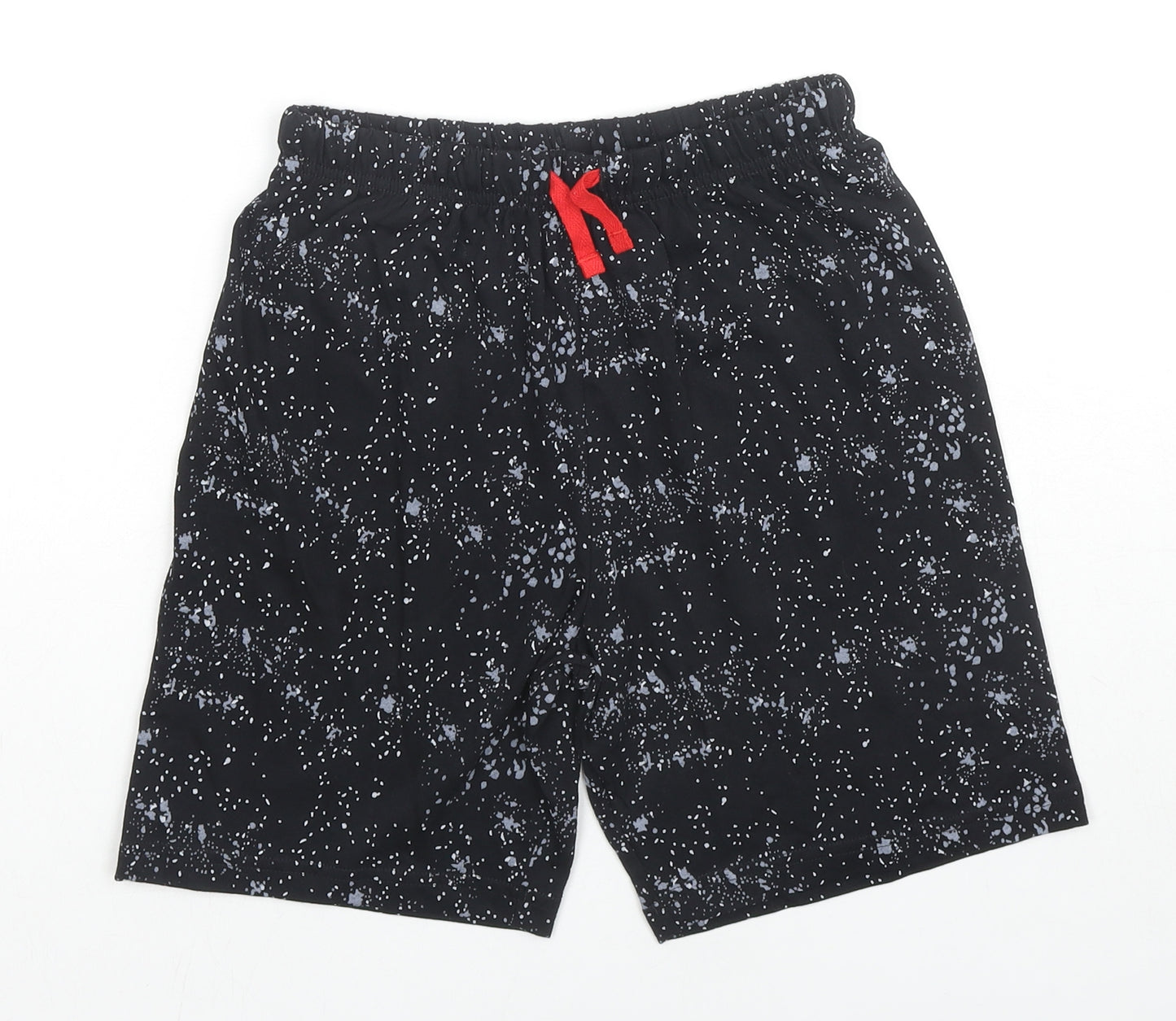 Marks and Spencer Boys Black Spotted Cotton Sweat Shorts Size 9-10 Years L6 in Regular Drawstring