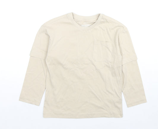 Marks and Spencer Boys Beige Cotton Basic T-Shirt Size 6-7 Years Round Neck Pullover