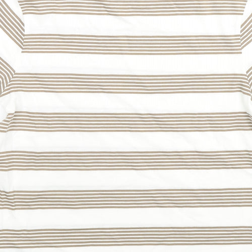 Marks and Spencer Boys White Striped Cotton Basic T-Shirt Size 9-10 Years Round Neck Pullover