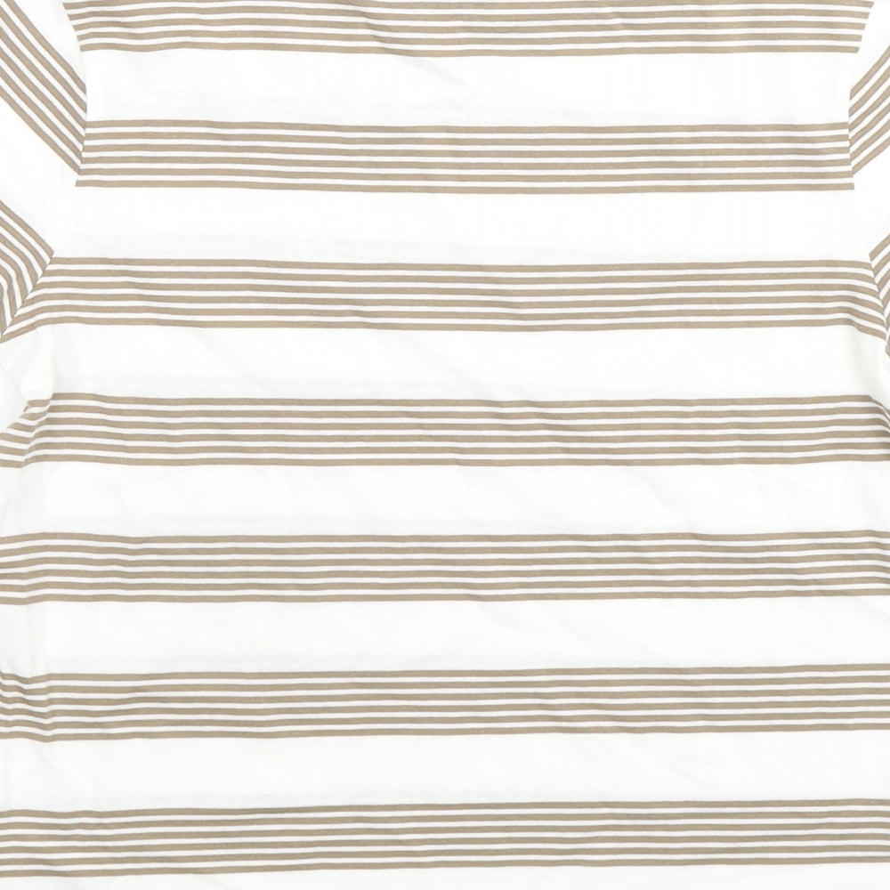 Marks and Spencer Boys White Striped Cotton Basic T-Shirt Size 9-10 Years Round Neck Pullover