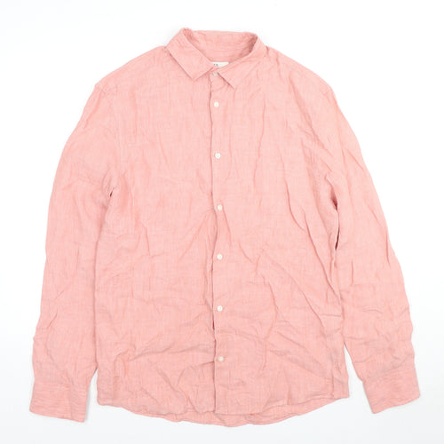 Marks and Spencer Mens Red Linen Button-Up Size S Collared Button