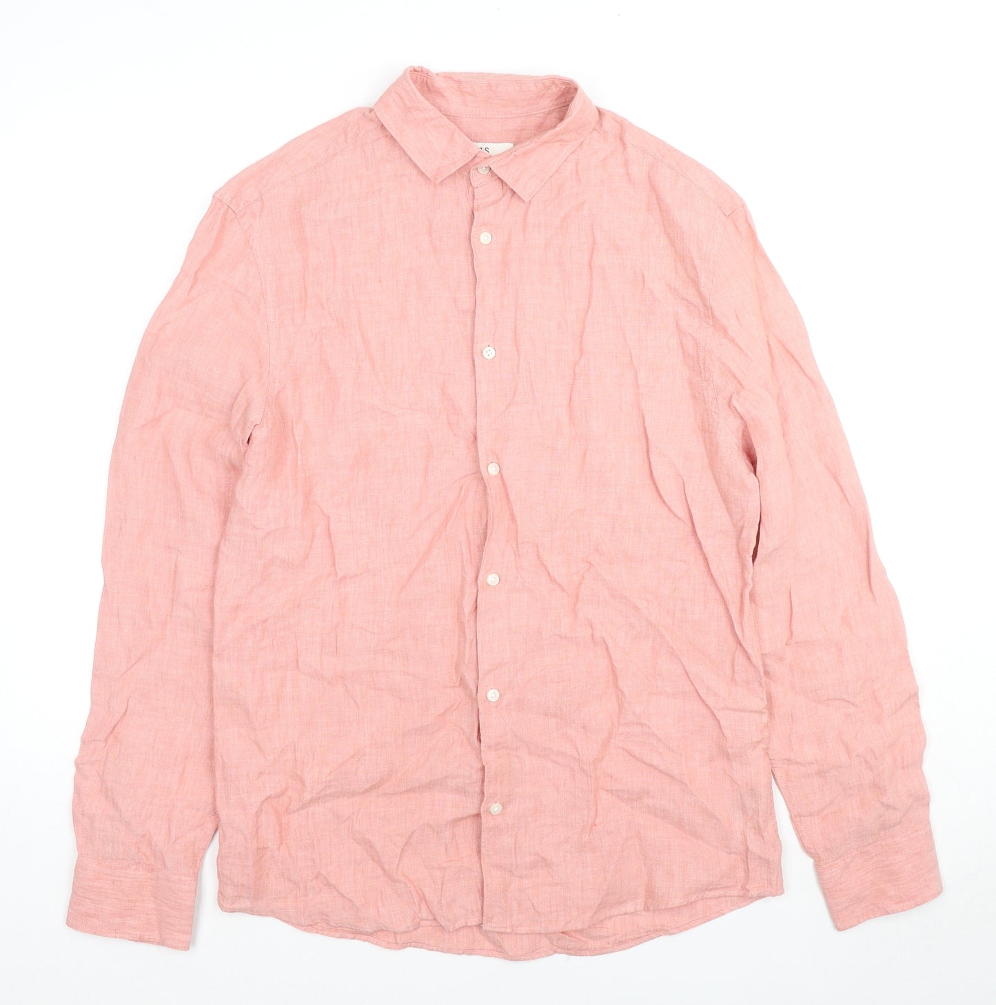 Marks and Spencer Mens Red Linen Button-Up Size S Collared Button