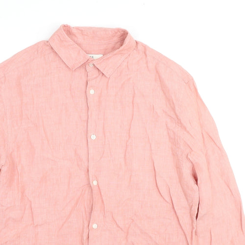 Marks and Spencer Mens Red Linen Button-Up Size S Collared Button