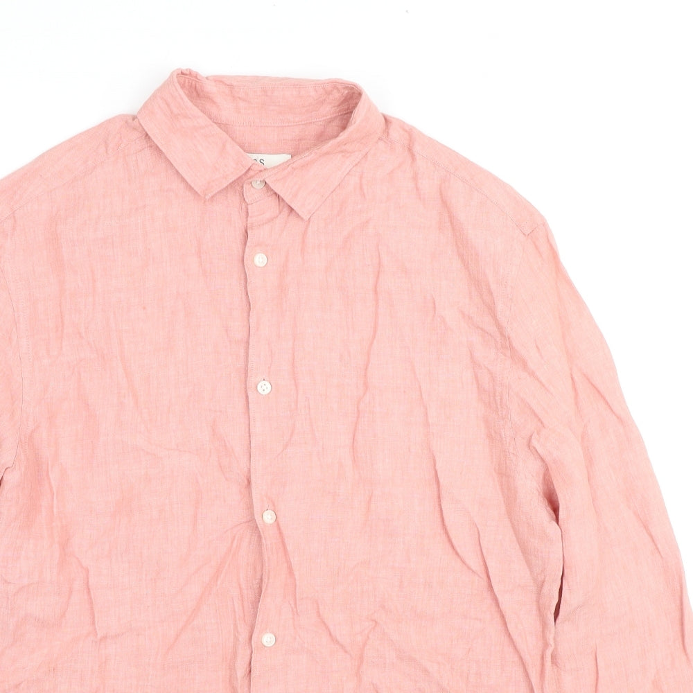 Marks and Spencer Mens Red Linen Button-Up Size S Collared Button