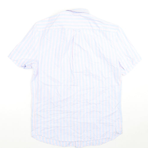 Marks and Spencer Mens Blue Striped Cotton Button-Up Size S Collared Button