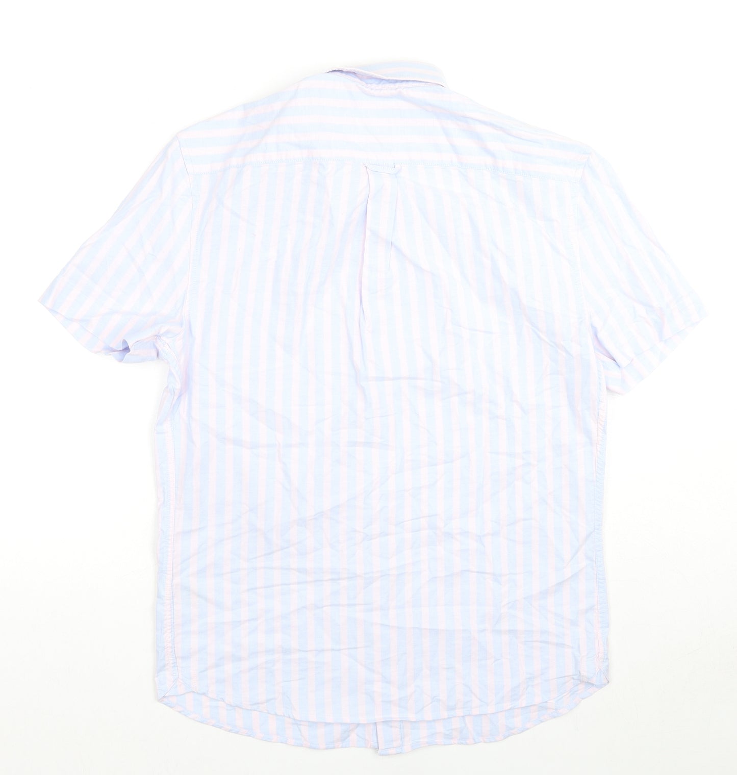 Marks and Spencer Mens Blue Striped Cotton Button-Up Size S Collared Button