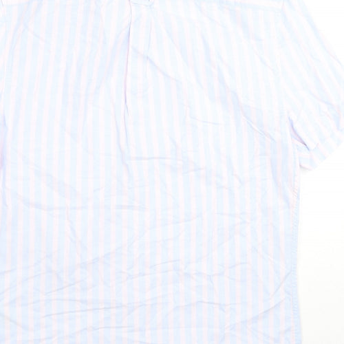 Marks and Spencer Mens Blue Striped Cotton Button-Up Size S Collared Button