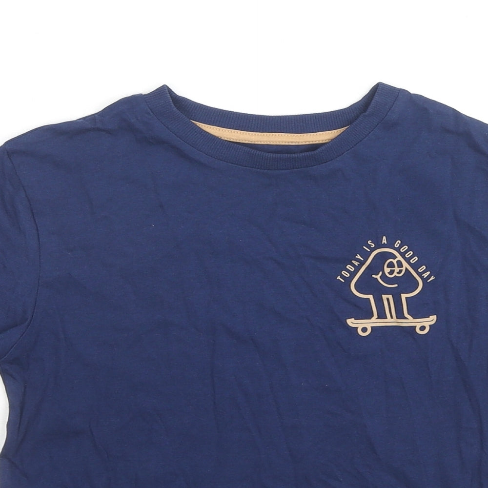 Marks and Spencer Boys Blue Cotton Basic T-Shirt Size 6-7 Years Round Neck Pullover - Today Is A Good Day Skater